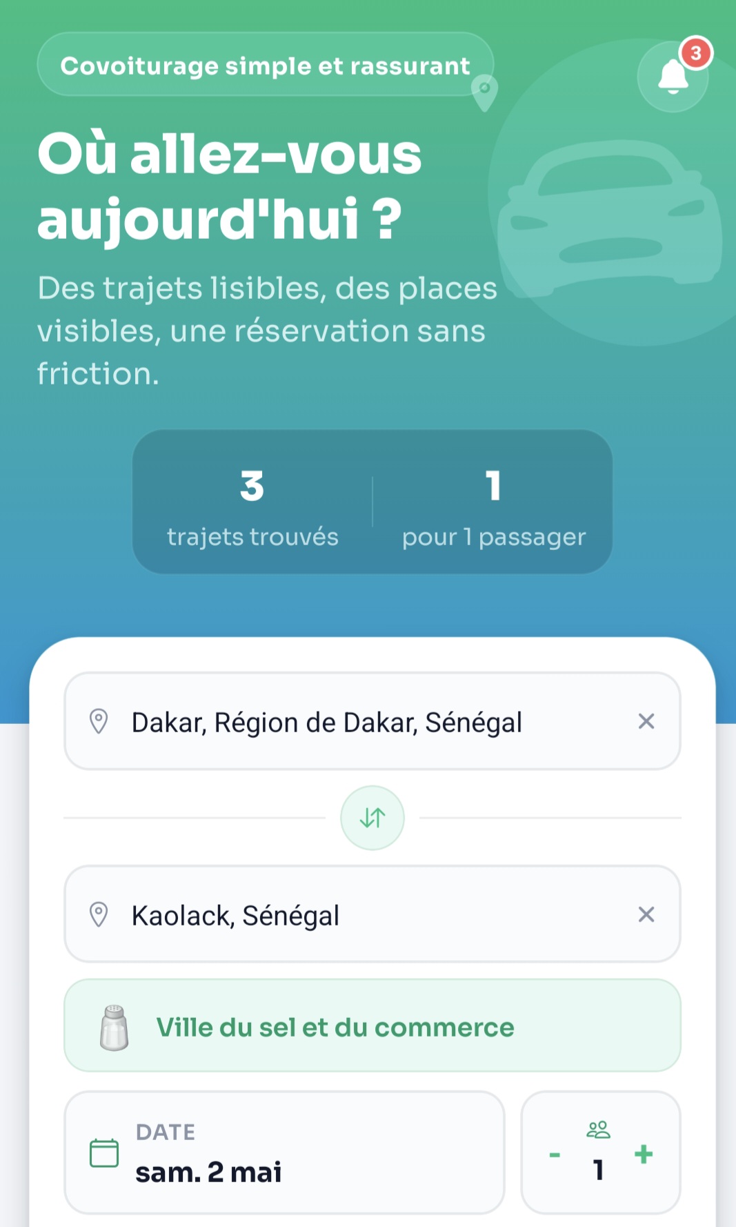 Formulaire de recherche de trajet BokYoon
